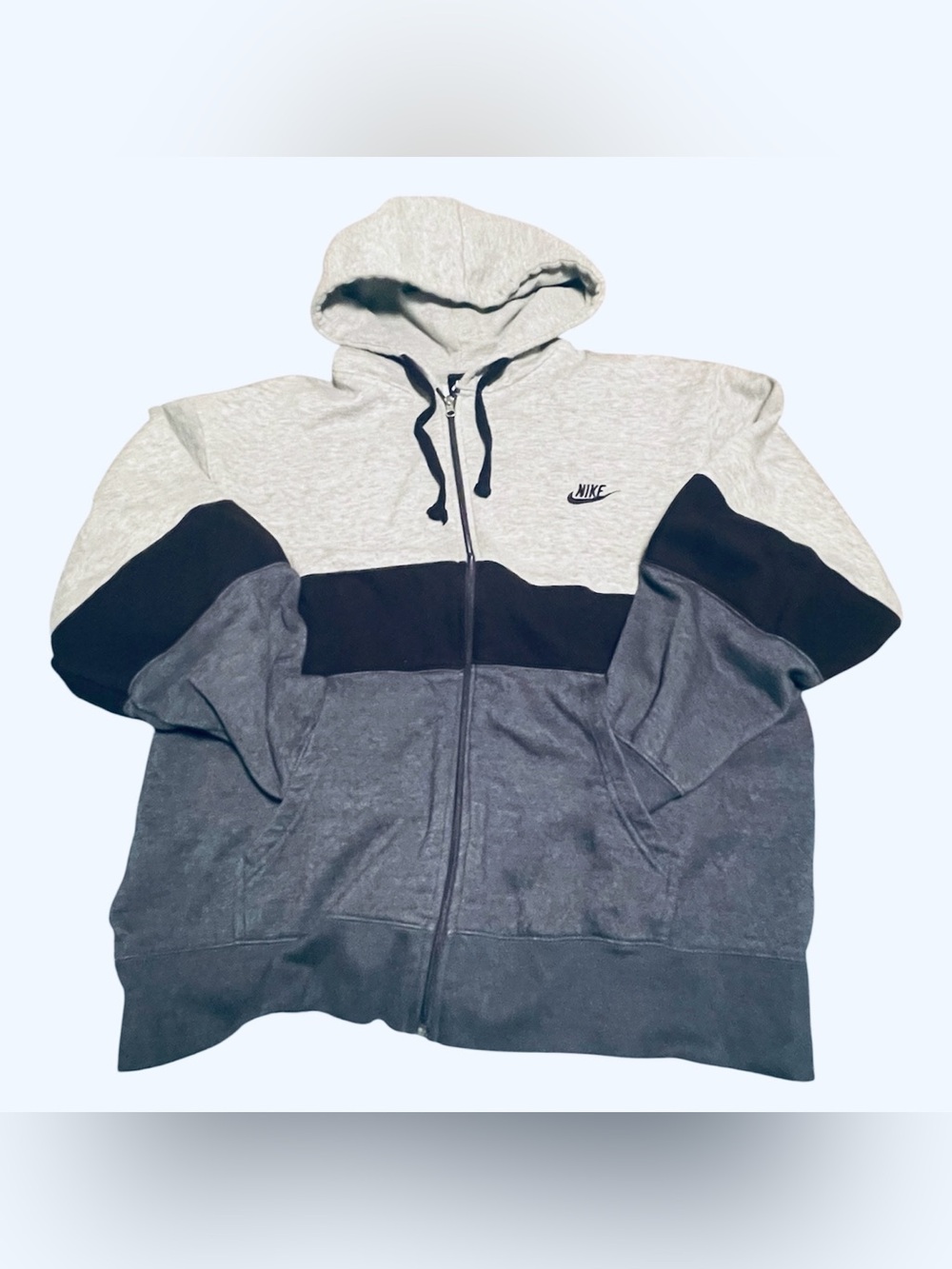 Nike Sports Wear Classic Color Block Men’s Three-Tone Gray Zip-Up Hoodie 2XL